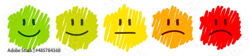 5 Handgezeichnete Gesichter Wabe Feedback Stimmung Farbe