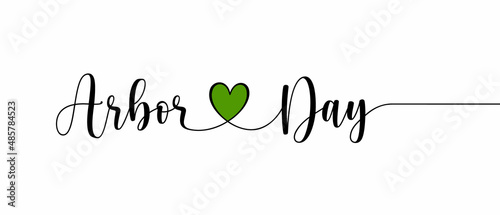 Arbor Day phrase Continuous one line calligraphy minimalistic handwritten with heart symbol on white background