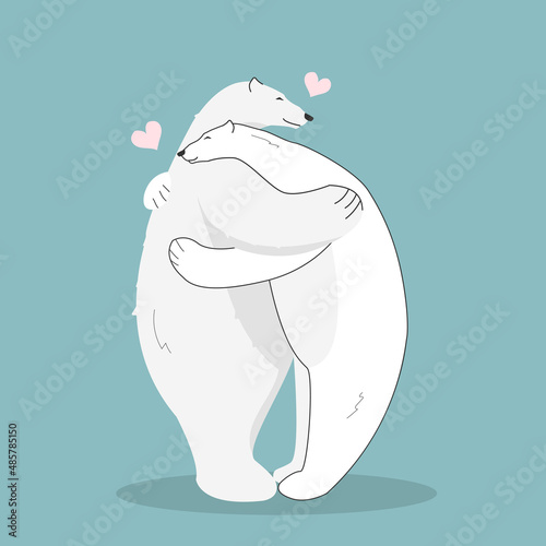 Cute cartoon bear hugging.  Simple vector clip art illustration, logo. Greeting seasonal for scrapbooking, card, poster and invitations and printing on fabric for the valentine`s day.