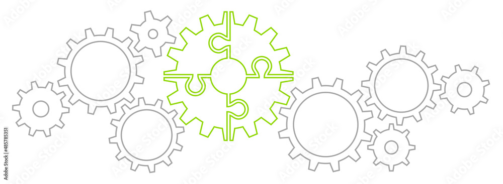 Zahnräder Grafisch Puzzle Kontur Grau Grün Zahnräder Grafisch Puzzle Kontur Grau Grün