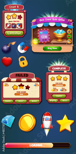 Game Ui Kit Menus, pop up, screens and Game elements 