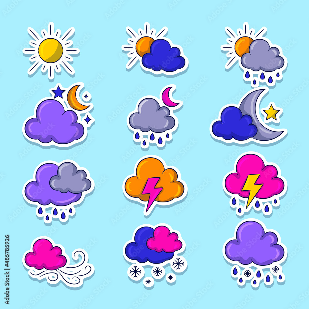 Weather sticker collections with simple Colored hand drawn illustration Weather sticker collections with simple Colored hand drawn illustration