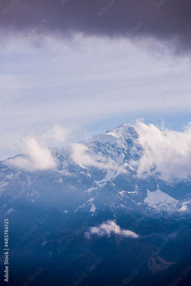 Andes Mountains and glaciers on Inca Trail Trek day 3, Cusco Region, Peru, South America