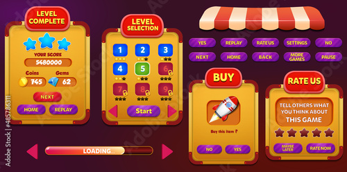 Game Ui Kit Menus, pop up, screens and Game elements 