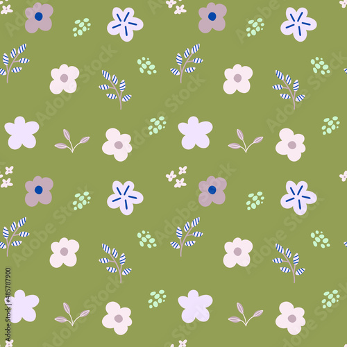 Abstract flowers vector seamless pattern on pale background
