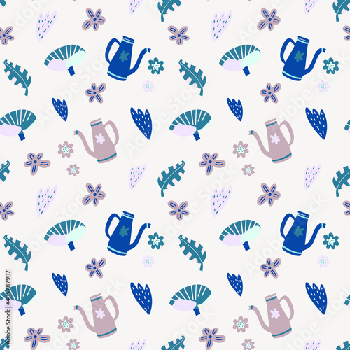 Abstract flowers vector seamless pattern on pink background