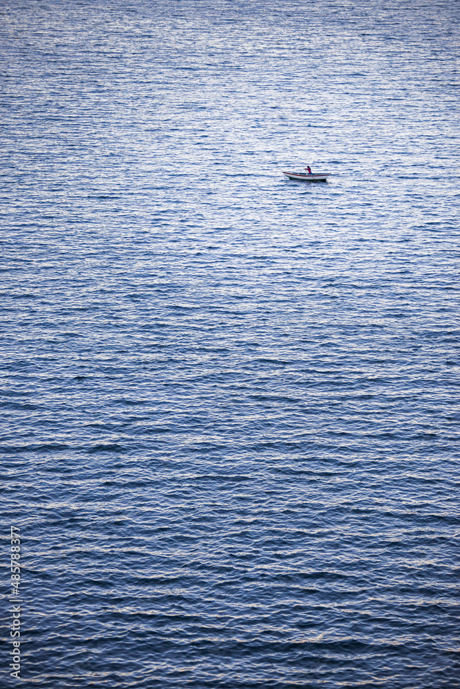 Naklejka premium Fisherman on Lake Titicaca, Isla del Sol (Island of the Sun), Bolivia, South America