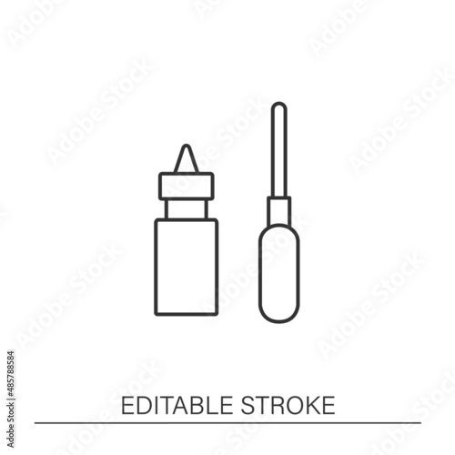  Express diagnostic line icon. Antibody test kit.Rapid blood test.Pipette, reagent bottle.Testing virus concept. Isolated vector illustration. Editable stroke