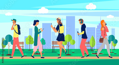 Global data sharing concept of young people using mobile smartphone to share posts and news in social networks. Man and woman holds smart phone to make repost of video news, listening to music