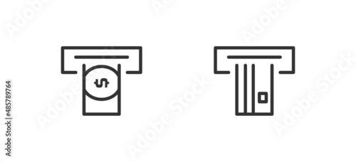 ATM black line icon. Card and money sing simbol. Isolated flat vector