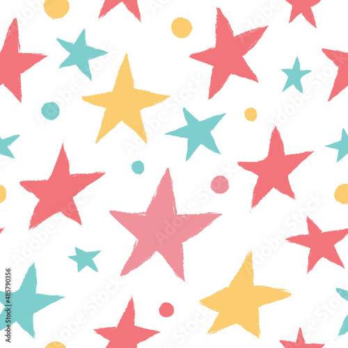 Seamless pattern with multicolored stars. Colorful background. Decorative wallpaper  good for printing. Vector illustration design. Hand drawn overlapping backdrop