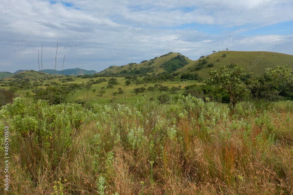 Naklejka premium Scenic mountain landscapes against sky at Chyulu Hills, Chyulu Hills National Park, Kenya