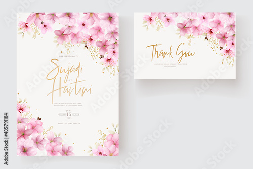 watercolor cherry blossom wedding invitation card template