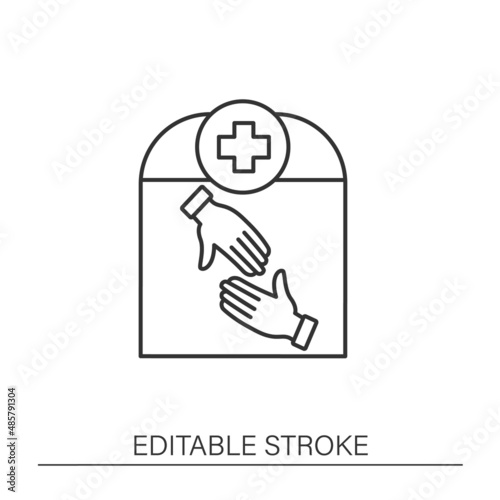  Help line icon. Helping hand for additional people. Support.Against drug concept. Isolated vector illustration. Editable stroke