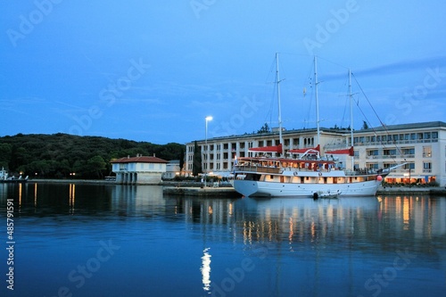 boat and hotel in the port of Brioni  national park  Croatia
