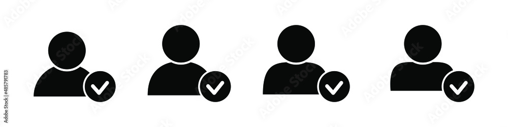 User profile sign web icon with check mark glyph. User authorized illustration design item. Straight style design icon. Account verified icon. Signed verified profile symbol. User accepted.