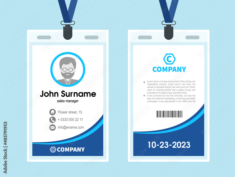 blue Employee ID Card. Design Template identity blue Employee ID Card. Design Template identity