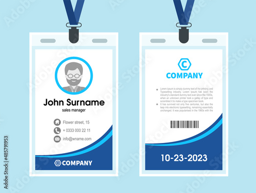 blue Employee ID Card. Design Template identity