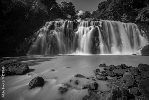Waterfall connecting a tributary with the Rio Parana  Parana River   near Puerto Iguazu  Misiones Province  Argentina  South America