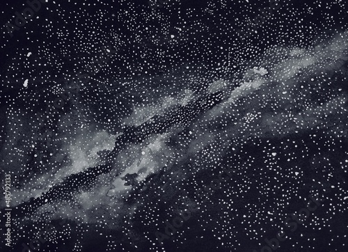 Black starry sky. Space. Milky Way. Watercolor