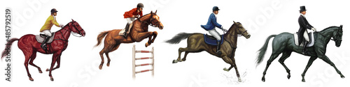 One set of British equestrian and Jockey illustration 