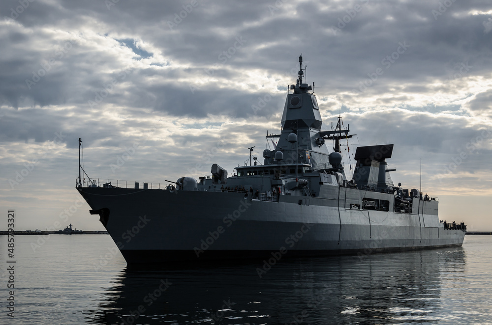 GUIDET MISSILE FRIGATE - A modern German navy ship is going on a sea patrol 