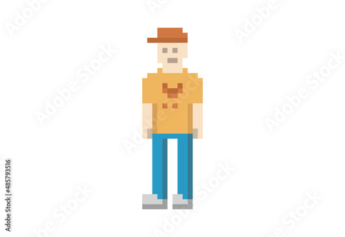 Illustration of a geek man in pixel art style