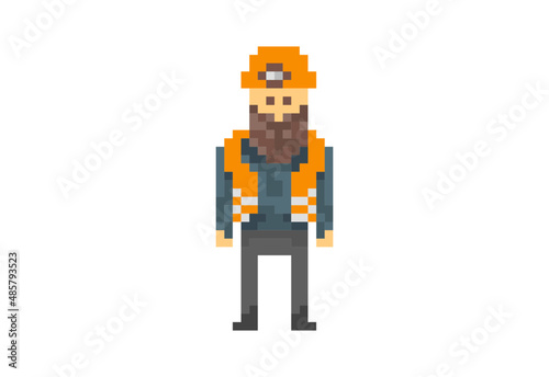 Illustration of a worker in pixel art style