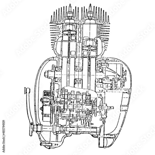 drawing of 2 stroke engine