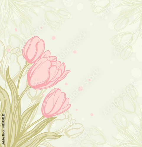 Abstract romantic vector background with tulips