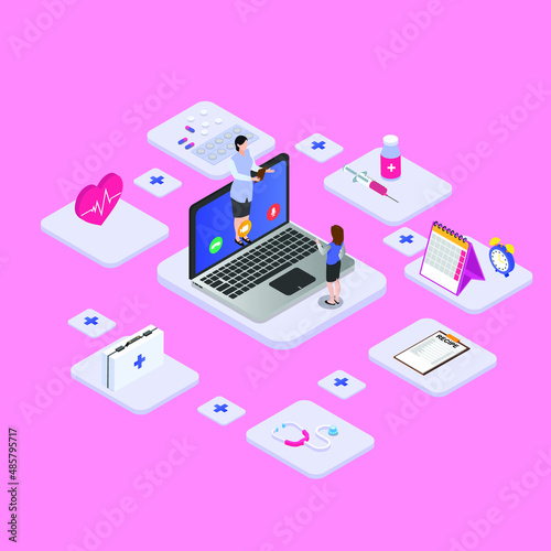 Video conference. Young woman consulting with her doctor through video conference while using a laptop