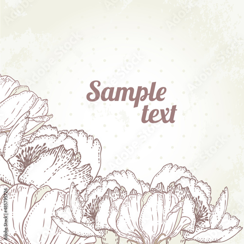 Peony: Vintage hand-drawing background with flowers. Vector illustration.