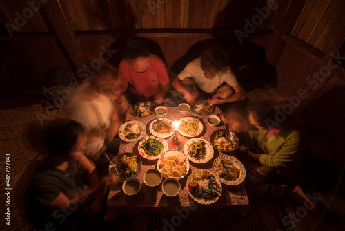 Dinner at a Buddhist Monastery between Inle Lake and Kalaw on a popular 2 day trek, Shan State, Myanmar (Burma)