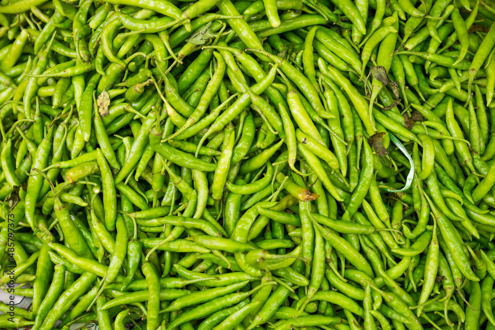Green chillies in Mrauk U vegetable market, Rakhine State, Myanmar (Burma) Green chillies in Mrauk U vegetable market, Rakhine State, Myanmar (Burma)