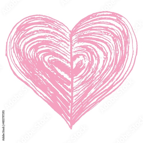 Pale pink creative textured heart. Rough hatching romantic vector doodle isolated on transparent background