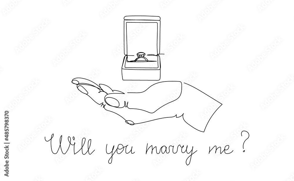 Will you marry me one line art. Continuous line drawing of hand holding