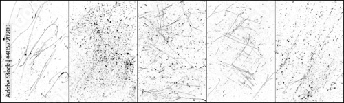 Set Of Black Paint Splatter Isolated On White Background. Distressed Overlay Texture. Water Splash Silhouette. Grunge Design Elements. Vector Illustration, EPS 10.