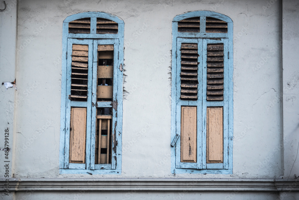 Old windows in Chinatown, Kuala Lumpur, Malaysia, Southeast Asia