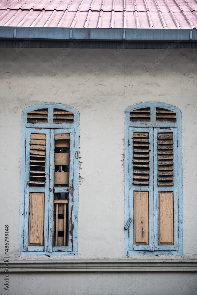 Old windows in Chinatown, Kuala Lumpur, Malaysia, Southeast Asia