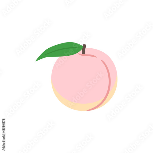 果物イラスト　葉っぱ付きのモモ