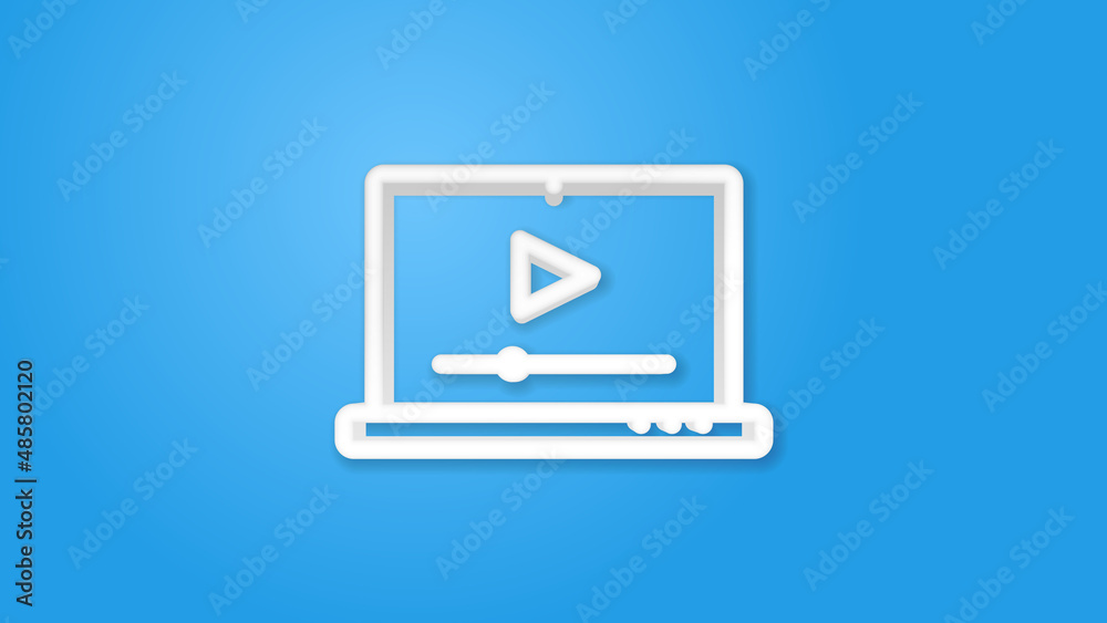 Modern laptop with video player on screen. Online video, watch movies, educational materials, web courses concepts. Transparent shadow flat design. Vector illustration Modern laptop with video player on screen. Online video, watch movies, educational materials, web courses concepts. Transparent shadow flat design. Vector illustration