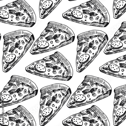 Doodle Pizza seamless pattern background