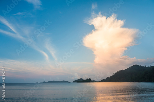 Sungai Pinang Beach at sunrise, near Padang in West Sumatra, Indonesia, Asia, background with copy space