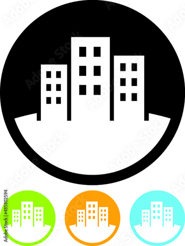 Big city skyline with skyscrapers. Concrete buildings. Construction and real estate concept. Vector icon isolated