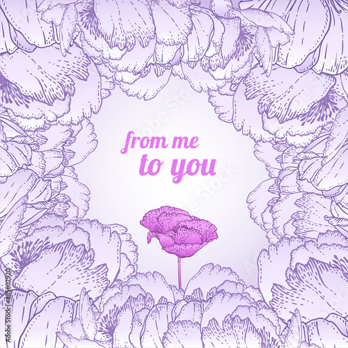 Peony: Vintage hand-drawing background with flowers. Vector illustration.