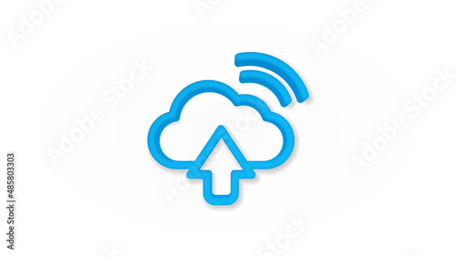 Cloud upload, computer technology 3d line flat color icon. Realistic vector illustration. Pictogram isolated. Top view. Colorful transparent shadow design.