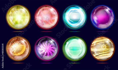Realistic Detailed 3d Different Fantasy Glowing Balls Set. Vector illustration of Magic Glow Orb Energy Sphere