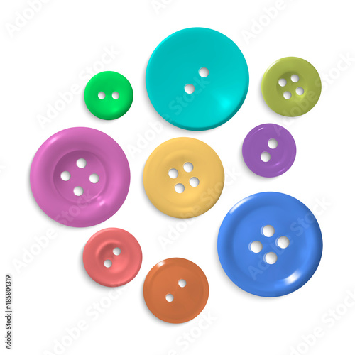 Realistic Detailed 3d Different Color Sewing Buttons Set Isolated on a White Background. Vector illustration of Button