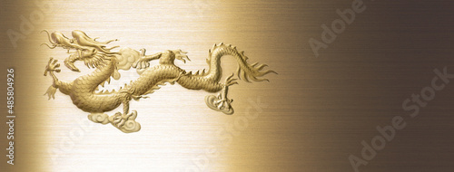 a chinese gold dragon on golden metal and iron textures background
