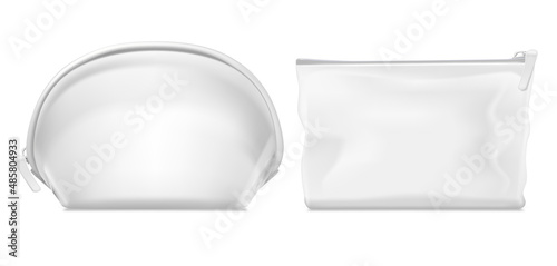 Realistic Detailed 3d White Blank Cosmetic Bag Zipper Empty Template Mockup Set. Vector illustration of Handbag